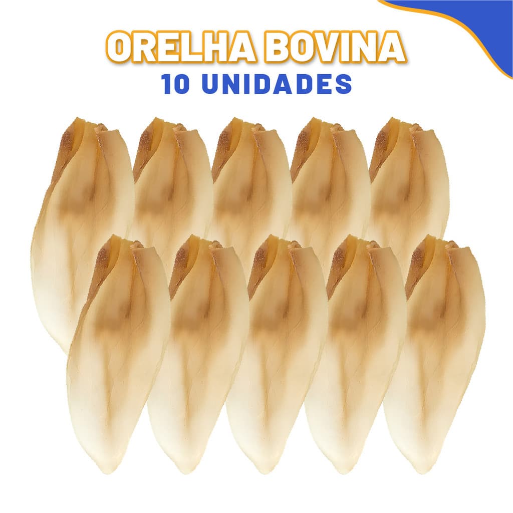Orelha Bovina Natural Com 10 Unidades Petisco Natural Para Cães Filhotes BeefBone