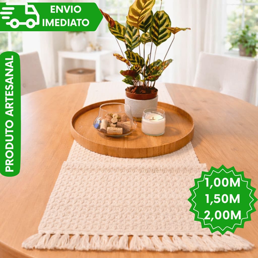 Caminho de Mesa Boho Chic Cru Premium 100% Algodão Artesanal Decoração Mesa Posta Sala Festa Toalha