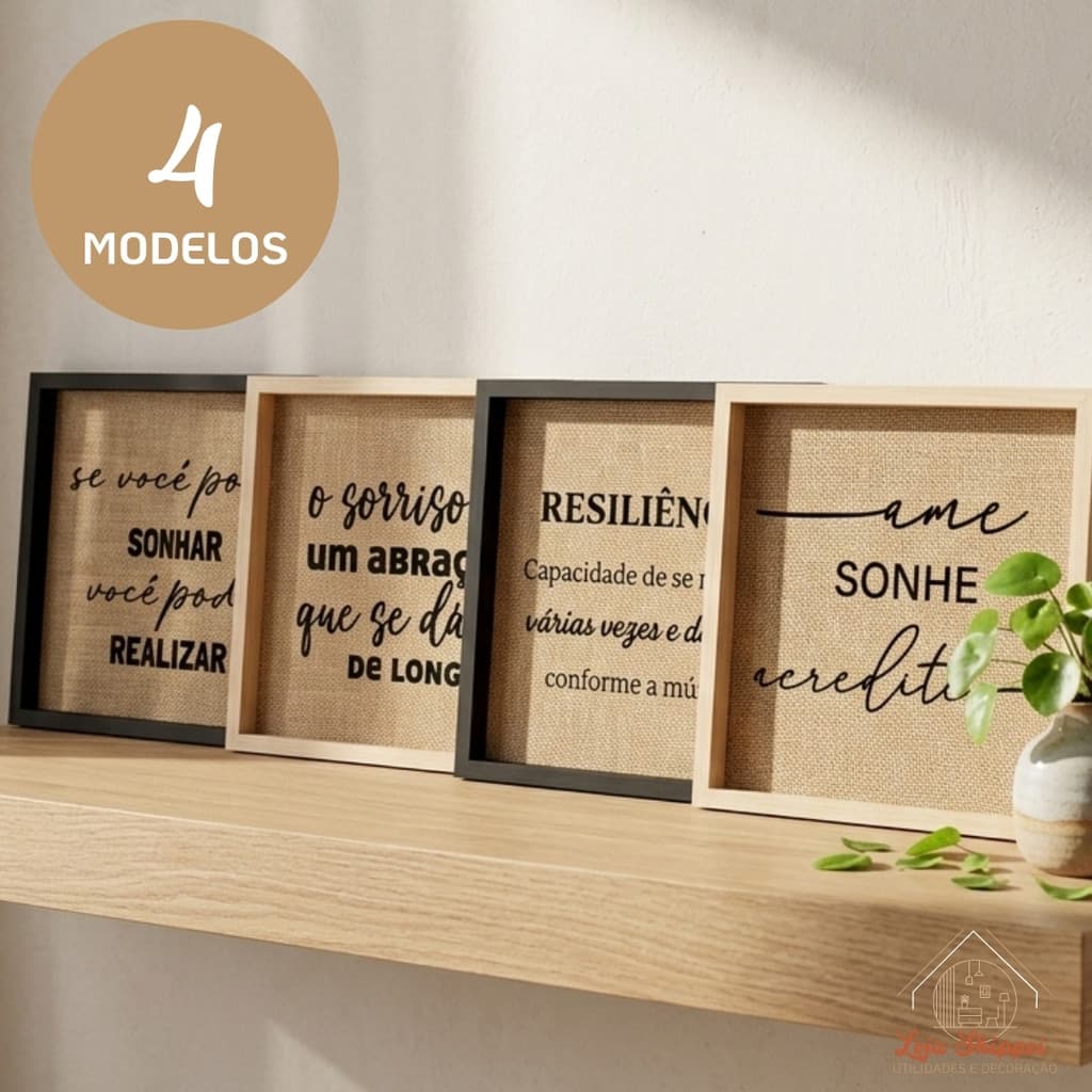 Quadro Decorativo Bandeja Quadrado 30x30 Frases Motivacionais Moldura Madeira