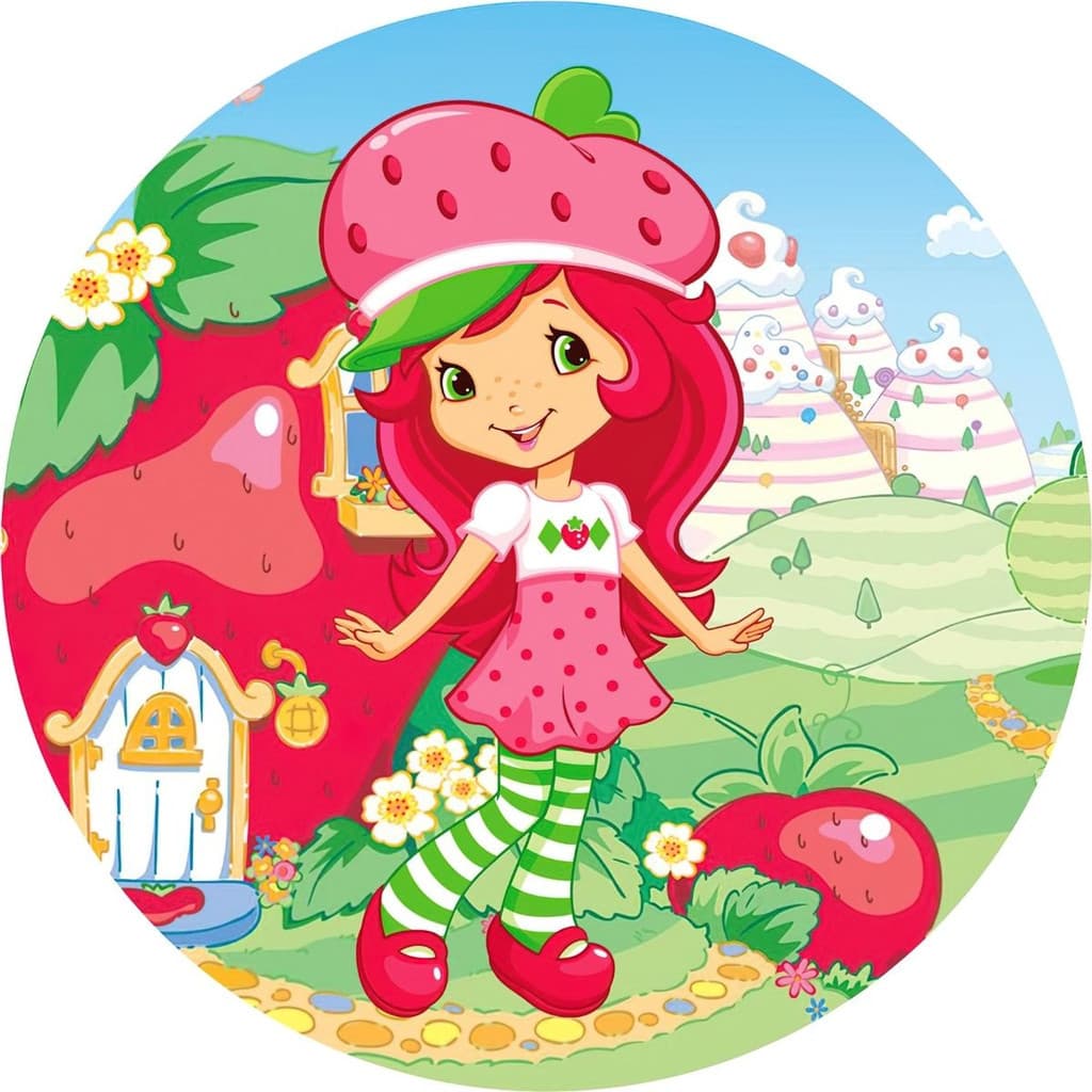 Mini Painel Redondo De Festa 50x50 Capas Moranguinha Rosa Sistema Veste Fácil