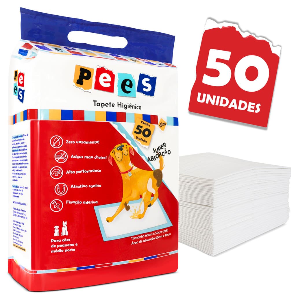 Tapete Higiênico Slim Pees Para Cães 50 Unidades  50x60cm