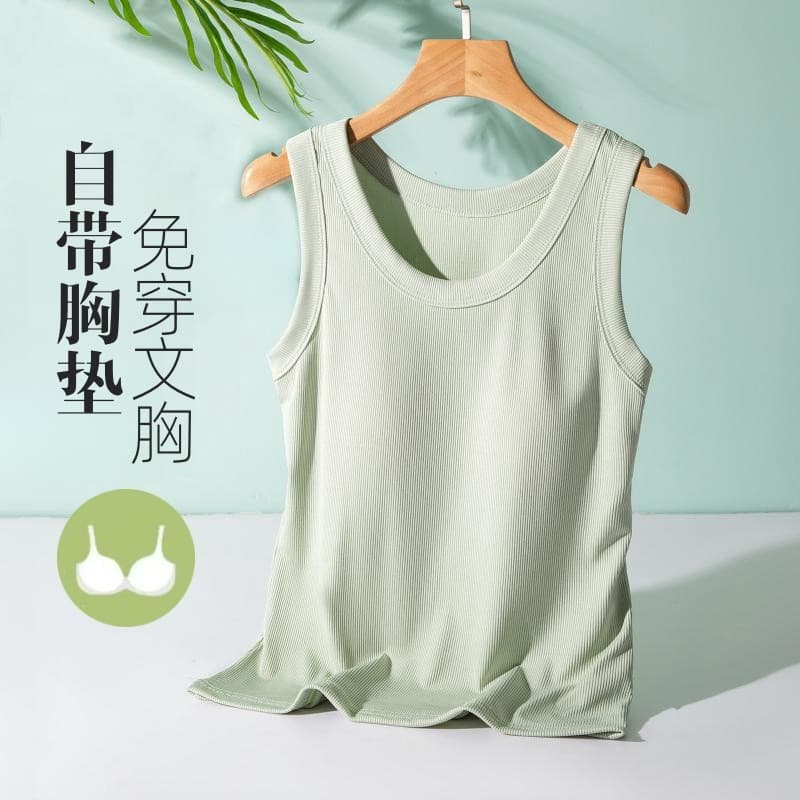 Camisola de seda gelo com rosca feminina verão exterior usar com almofada no peito sem mangas interior tamanho grande em