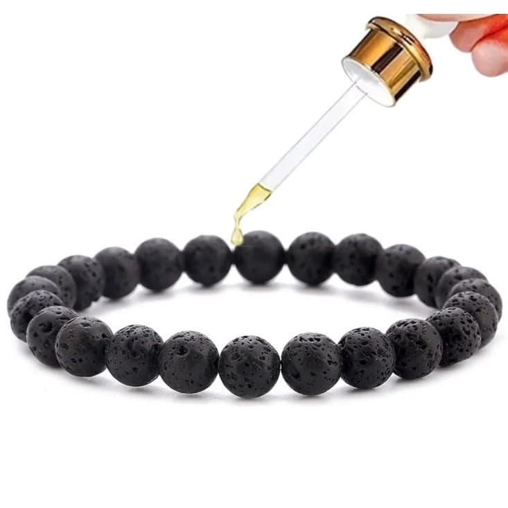 Pulseira Lava Vulcanica 8mm Pedra Natural Difusor Oleo Essencial Aromaterapia Masculina Unissex 19cm i25