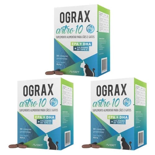 Suplemento Avert Ograx Artro 10 Para Cães E Gatos Kit 3 Un