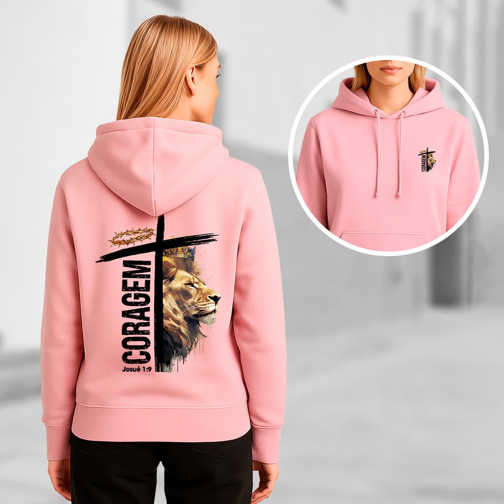 Moletom Gospel Feminino Estampa Fé Coragem E Leão De Judá Moda Feminina Look Tendencia 2025