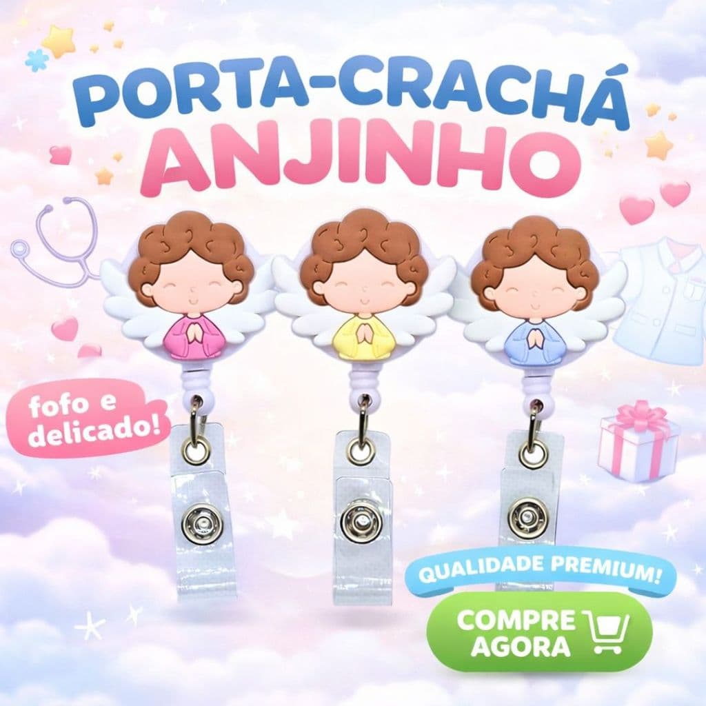 Porta Crachá Retrátil Roller Clip Anjinhos – Delicadeza Que Encanta