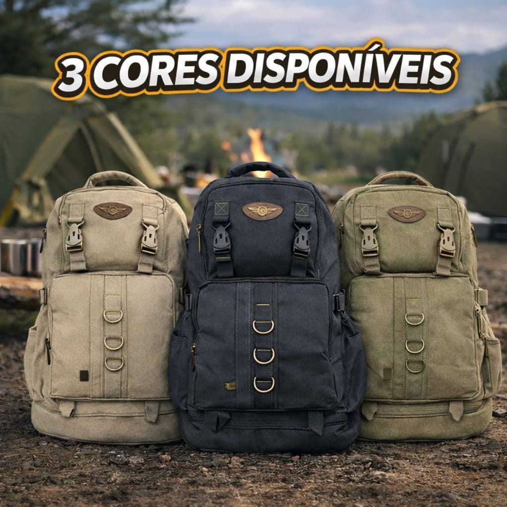 Mochila lona camping grande resistente expansiva
