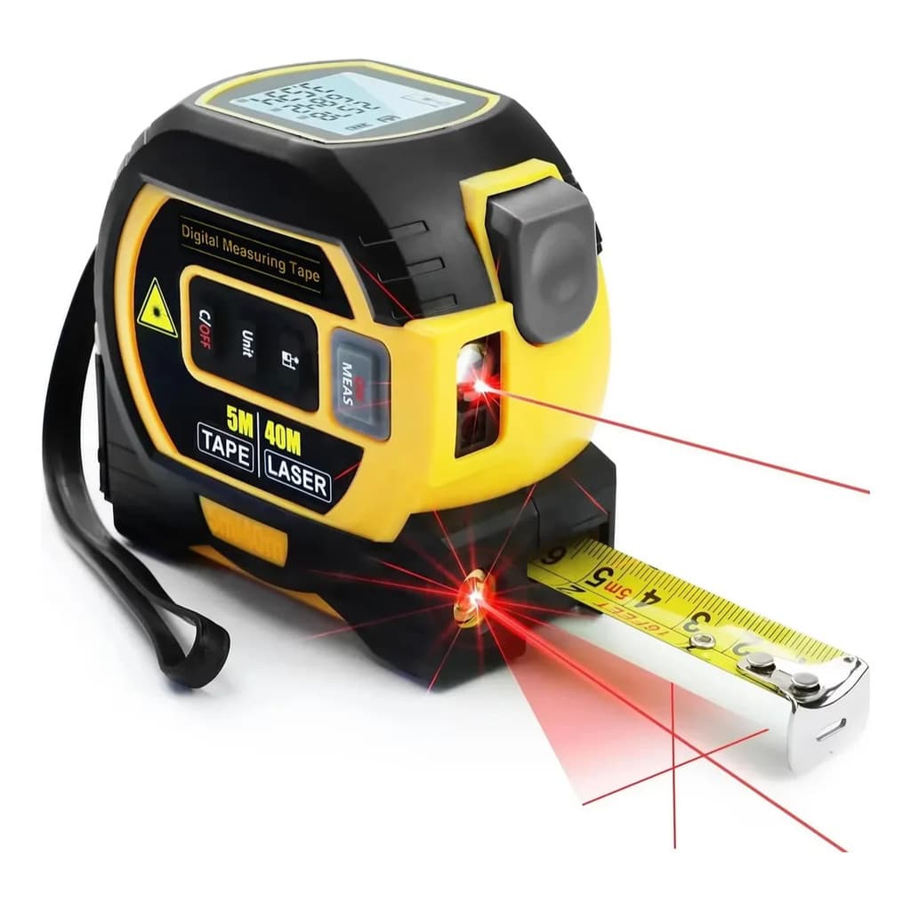 Trena Métrica Com Laser Digital 3 em 1 40m Amarela com Nível de Precisão Bomvink BOM-6543