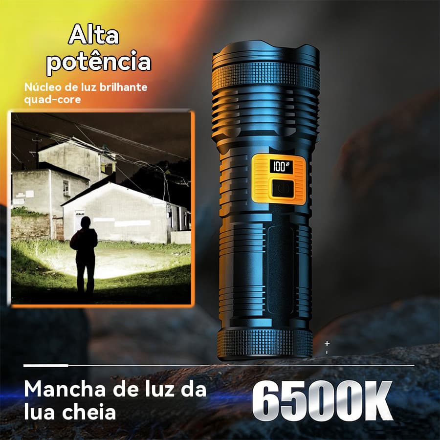 Lanterna LED super brilhante recarregável, longa duração com display digital