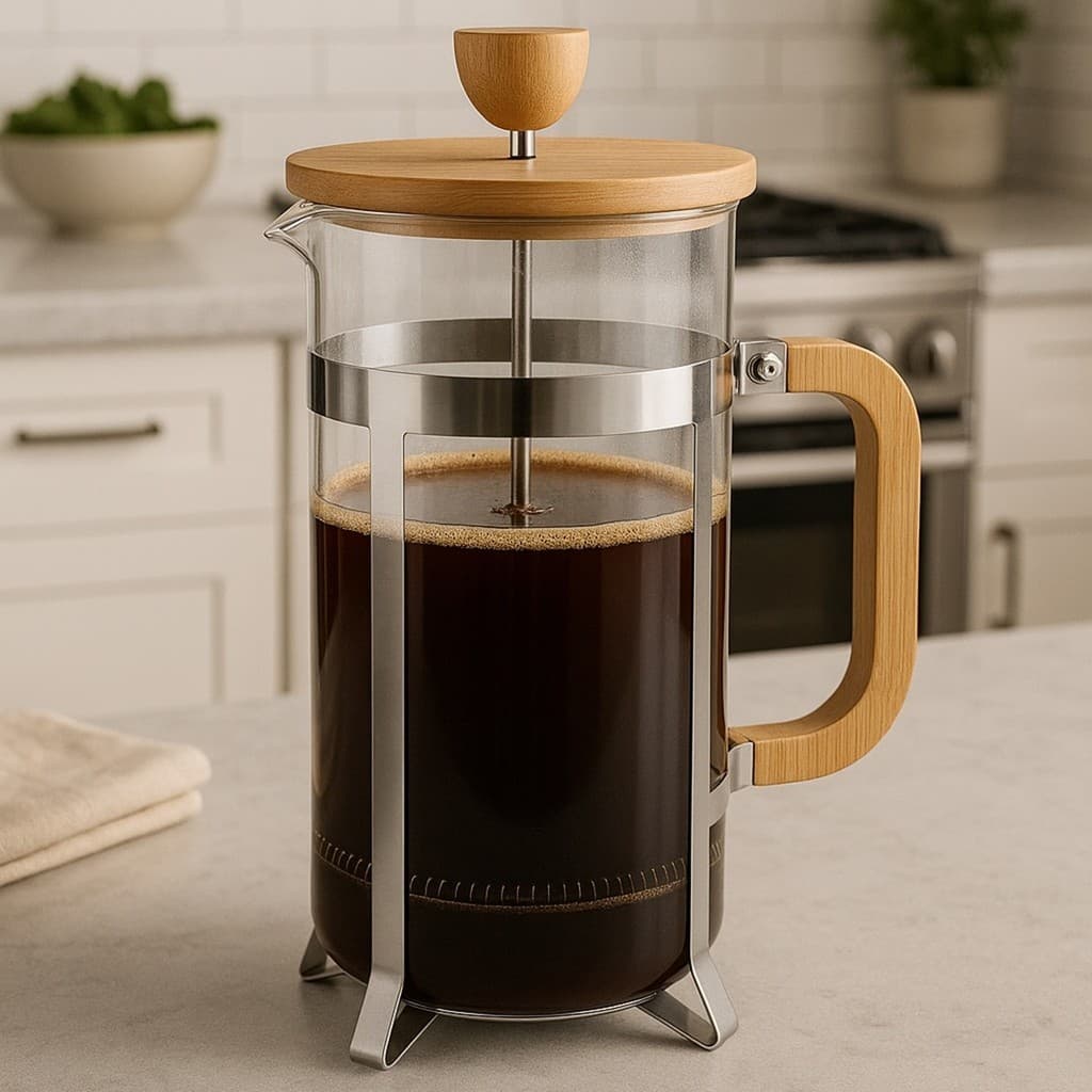 Cafeteira Prensa Francesa Vidro 350ml Com Tampa Alça Bambu