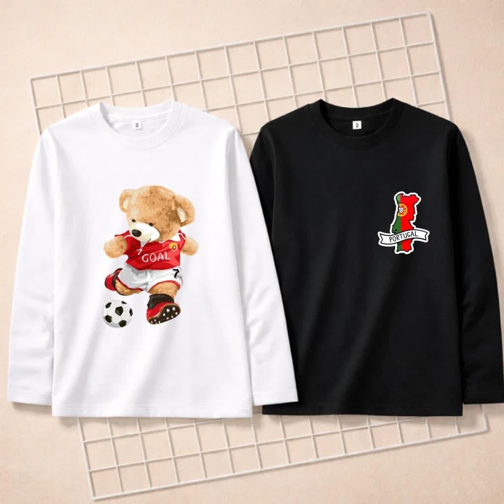 Kit 2 Camisa Infantil Time Portugal Camiseta Manga Longa Meninos