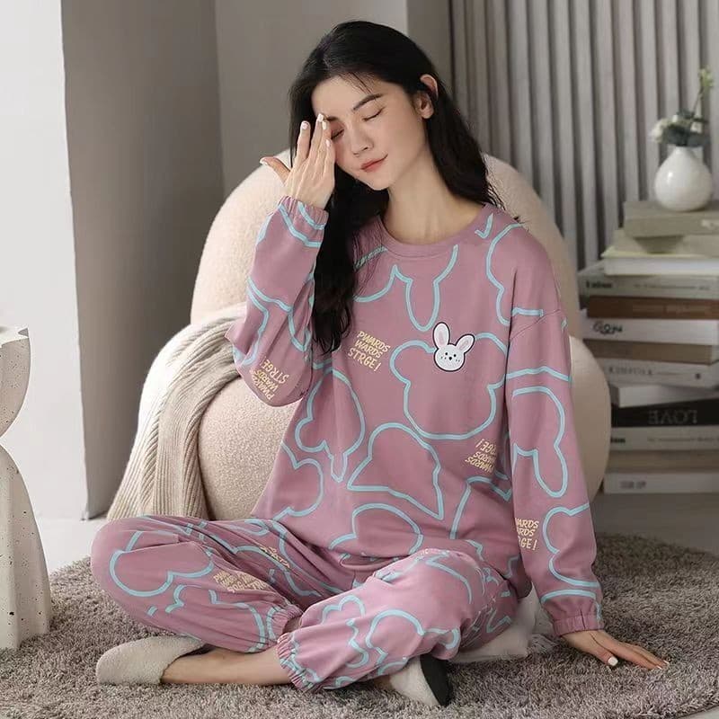 2025 pijamas femininos primavera outono manga comprida outono desenho animado pode usar fora Loungewear terno de duas pe