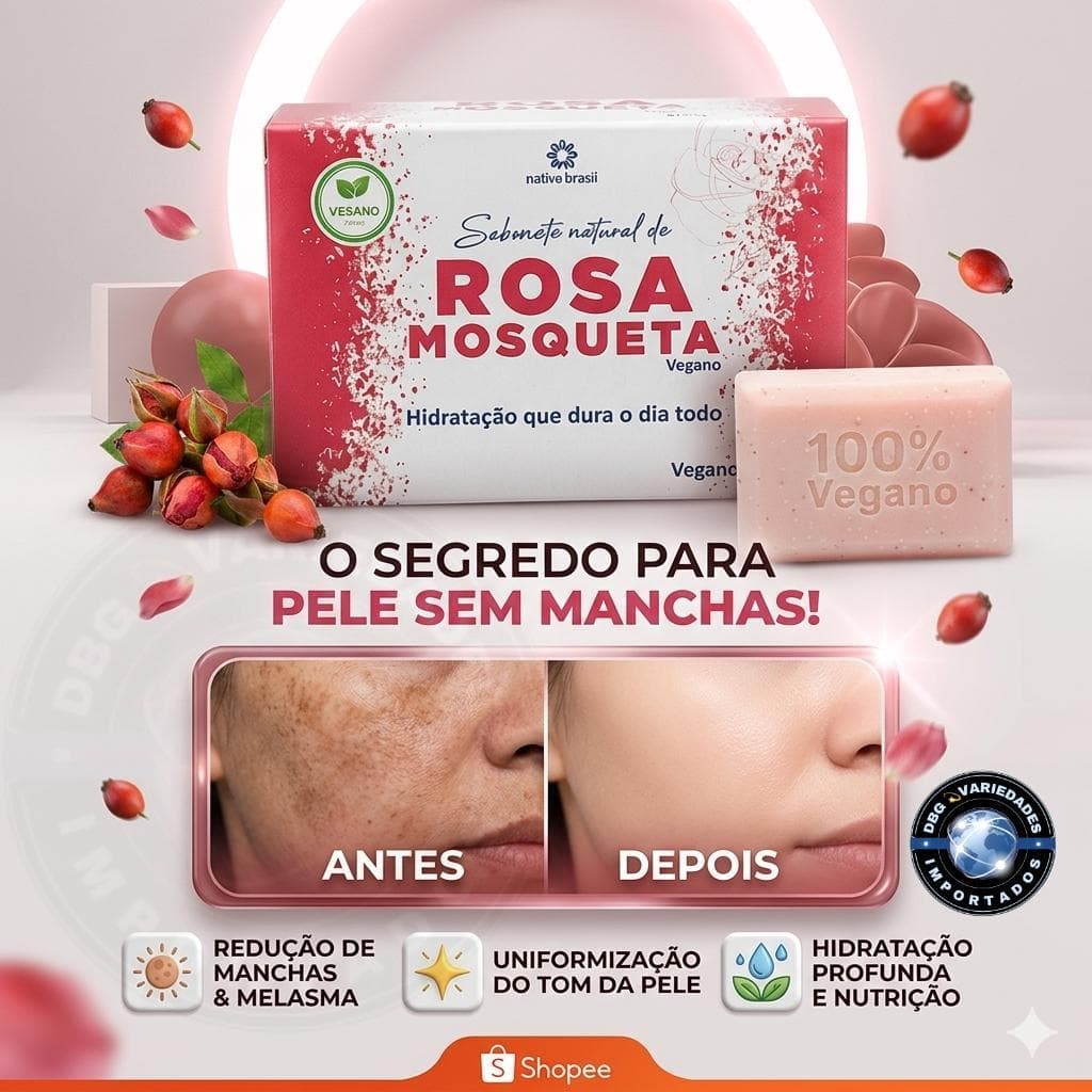 Sabonete Natural Regenerador de Rosa Mosqueta 90g - Nativa Brasil - Vegano, Hidrata e Regenera a Pele
