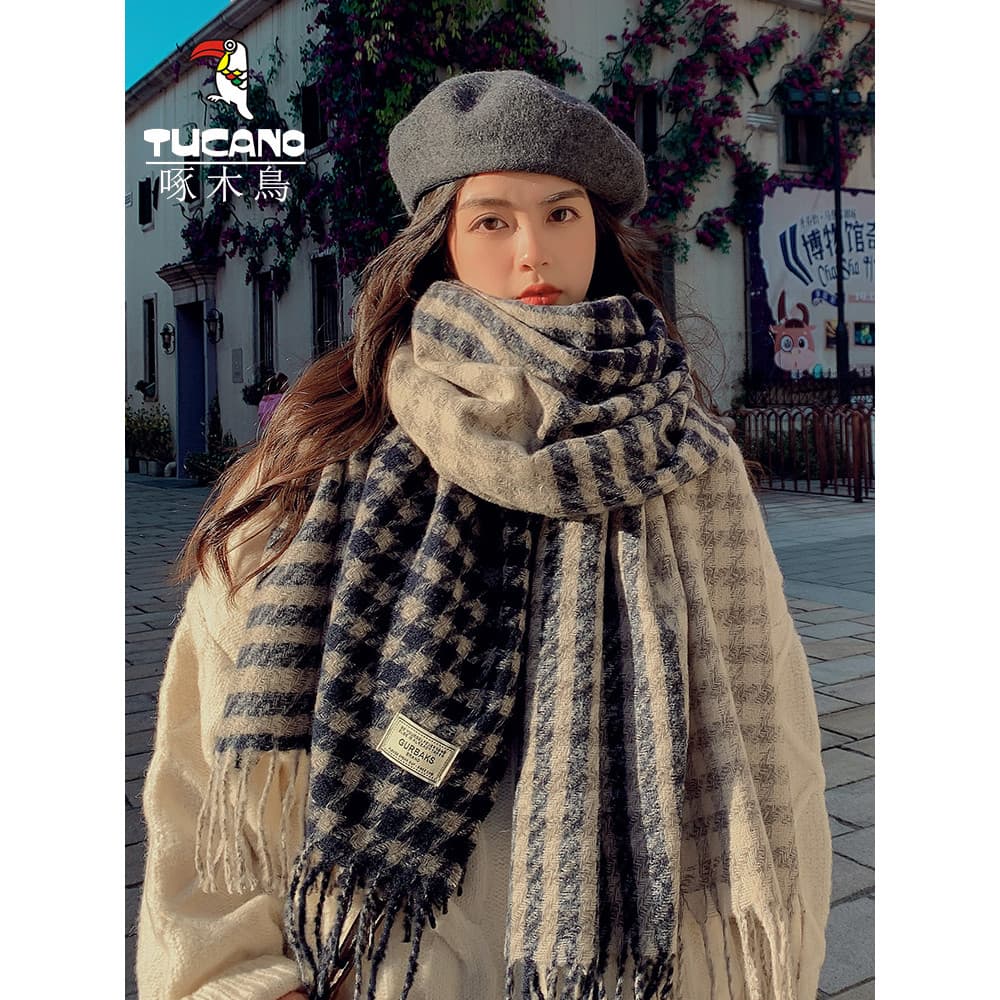 Cachecol feminino outono inverno novo estilo versão coreana All-Match engrossado quente High-End xale dupla utilização H