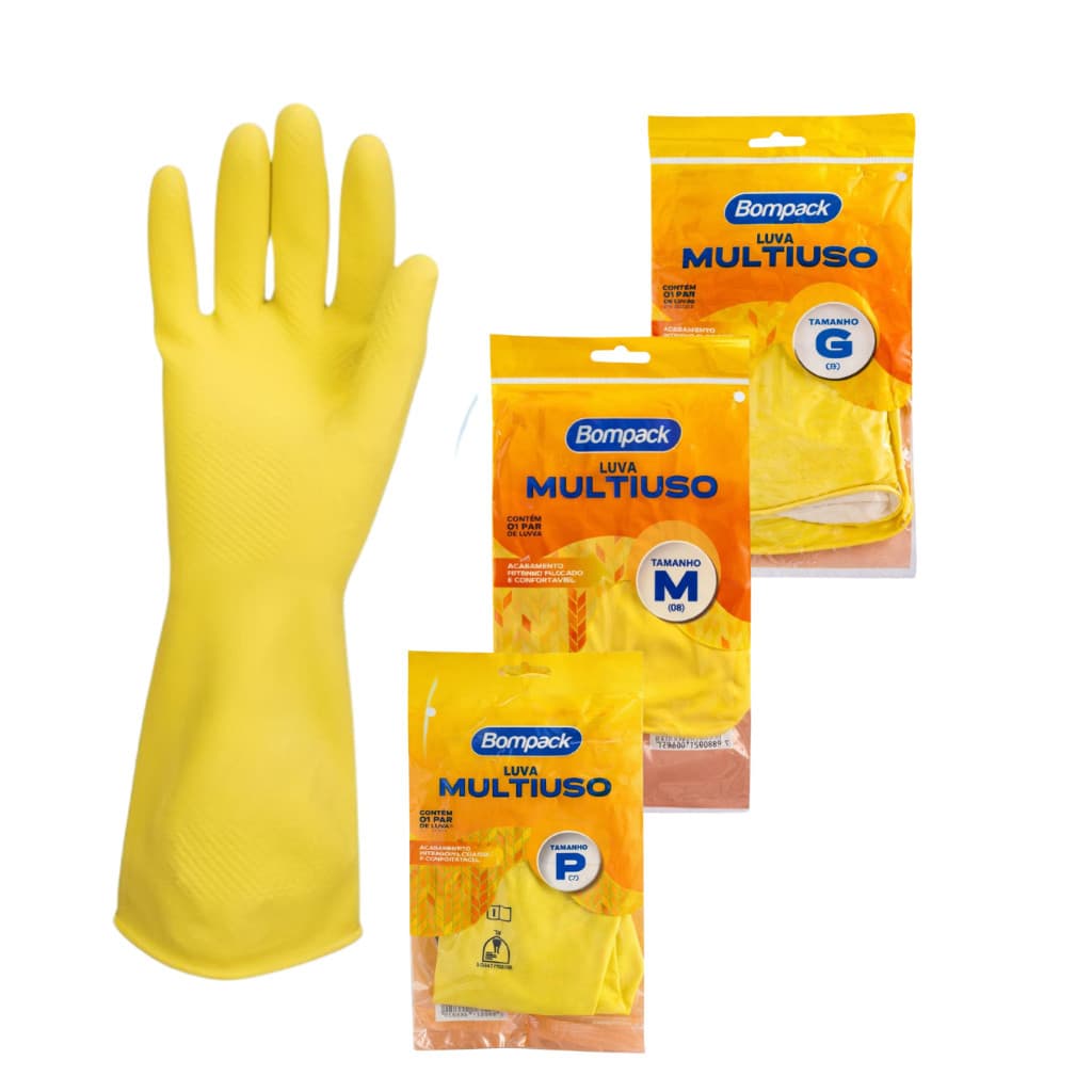 Luvas Multiuso Bompack Impermeável Luvas Para Limpeza Cozinha Banheiro Jardinagem Cor Amarelo.