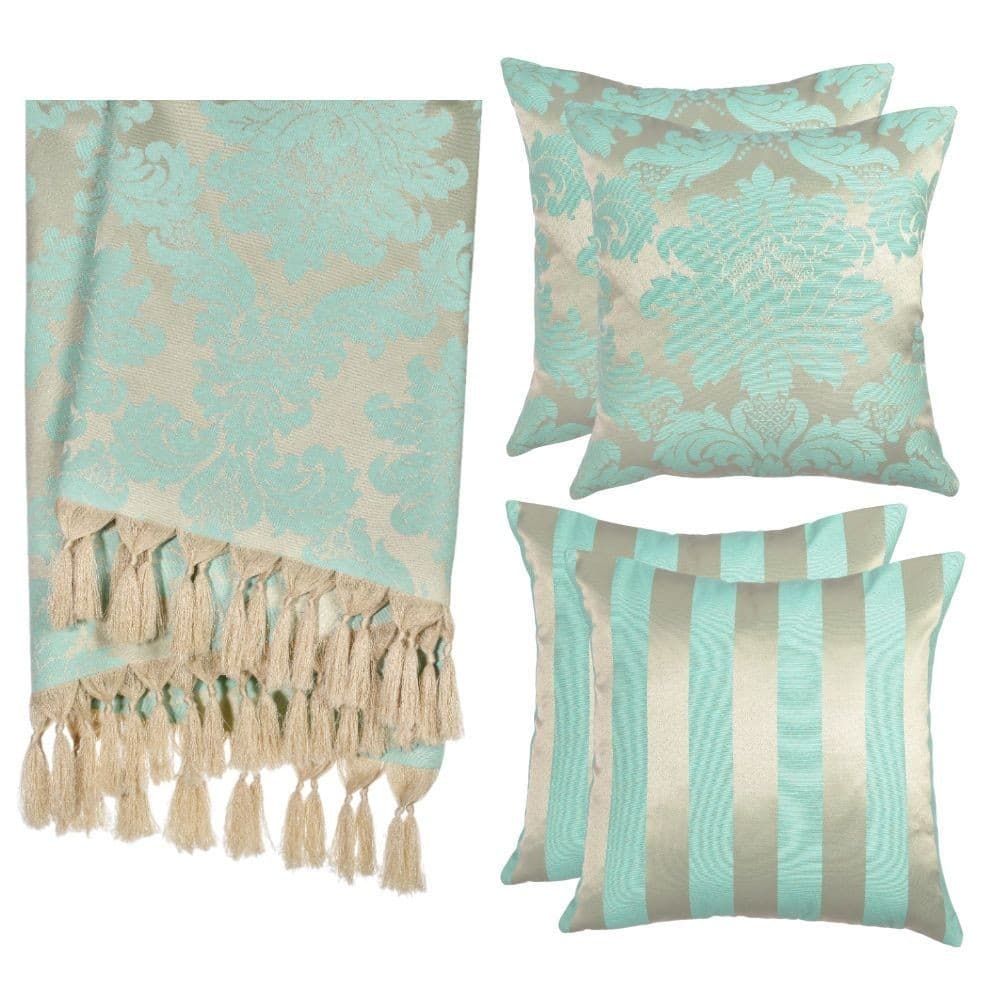 Kit 1 Manta Tecido Jacquard Para Sofá + 4 Capas De Almofada, decoração, sala
