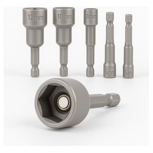 Kit 5 Soquete Canhão 1/4 Magnético 6 A 13mm P/ Furadeira Elétrica Cinza Soquete Magnético Sextavado