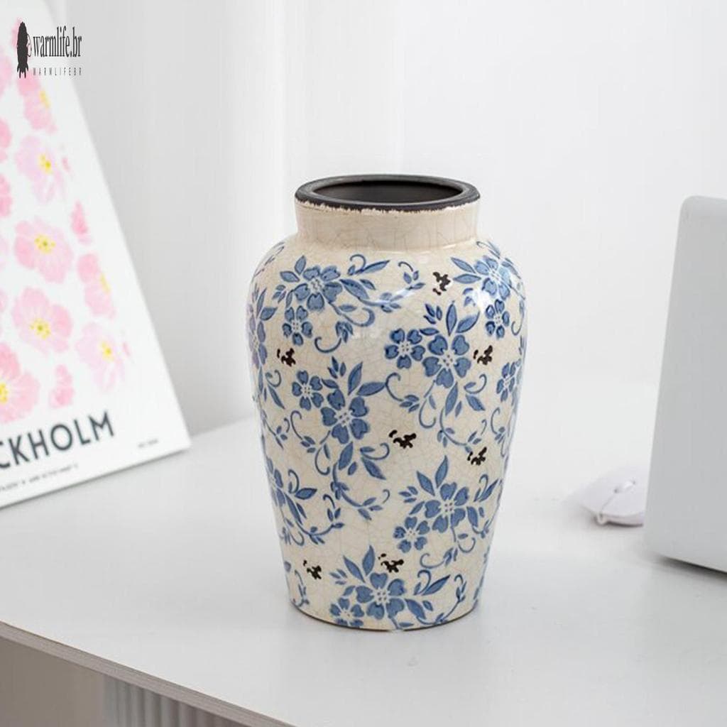 Vaso De Cerâmica Floral Azul E Branco , Vasos Decorativos Modernos De Fazenda Para Quarto , Sala De Estar , Estante
