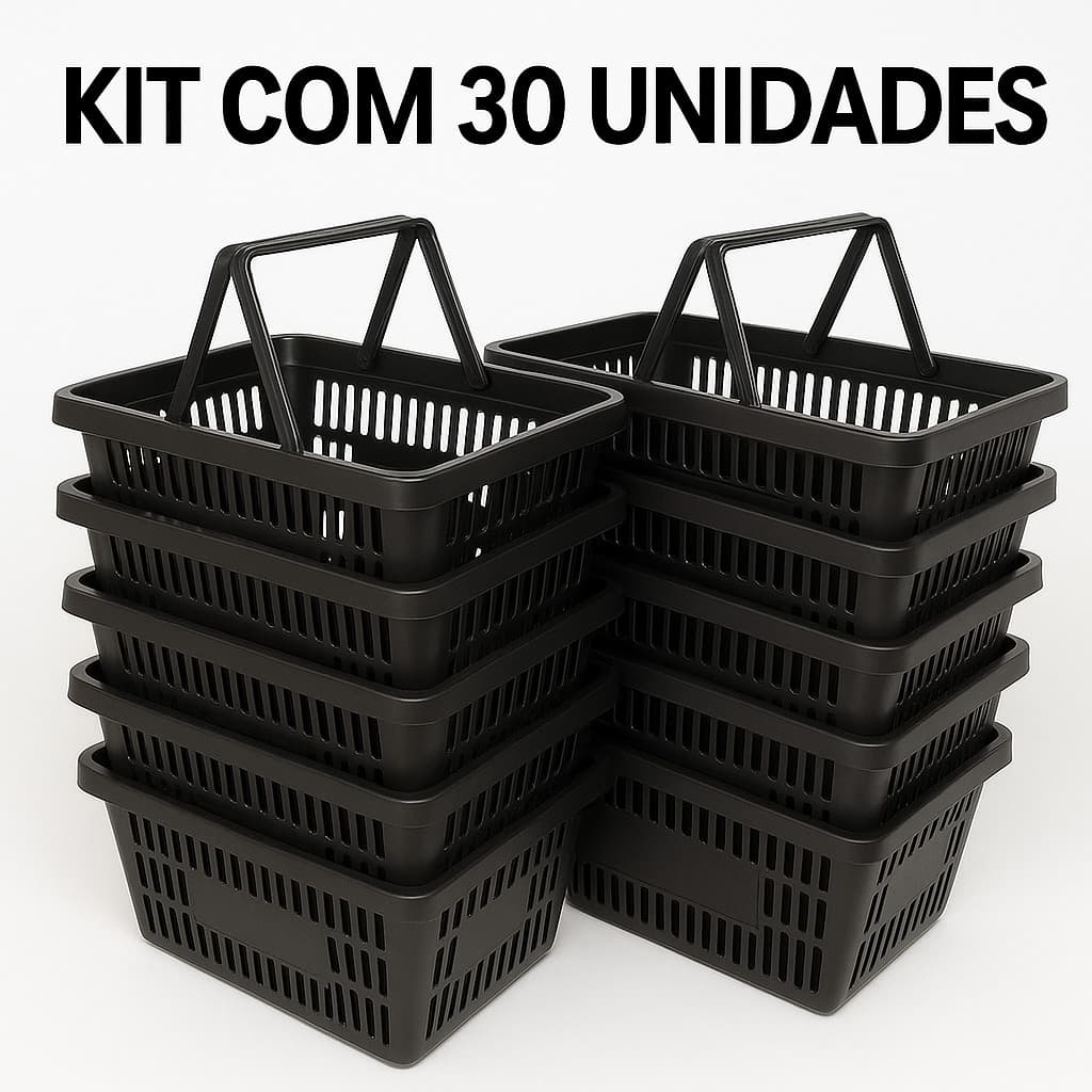 Kit 30 Cestinhas Cestas Plásticas Reforçadas 44cm Para Comércio Mercado Padaria Loja