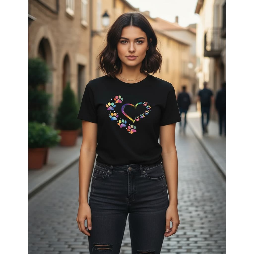 Camiseta Feminina Pegadas Patas Cachorro Coracao Algodao