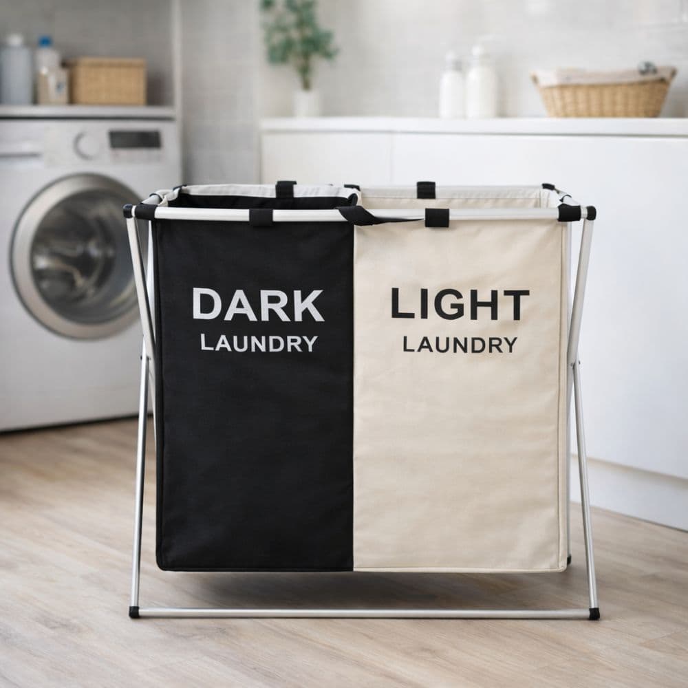 Cesto De Roupa Suja Duplo 2 Dobrável Organizador Lavanderia