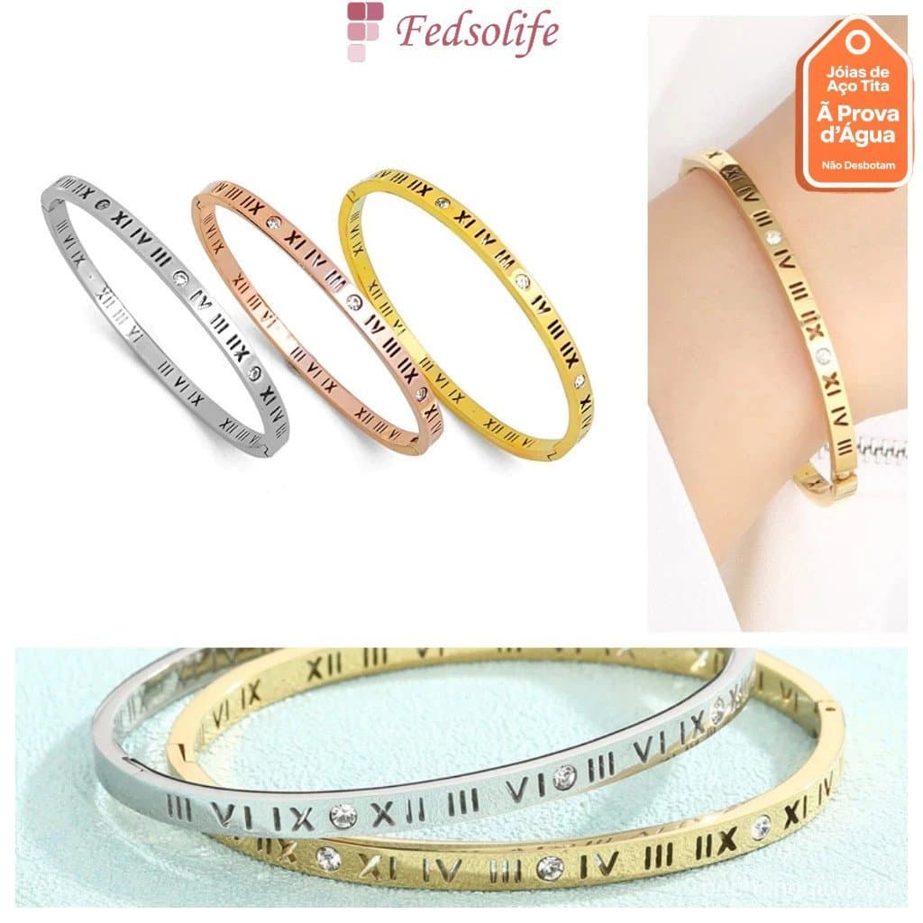 Fedsolife Diamond Caráter romano Titanium Steel Open Bracelet Namoradas Femininas Jóias de Casal