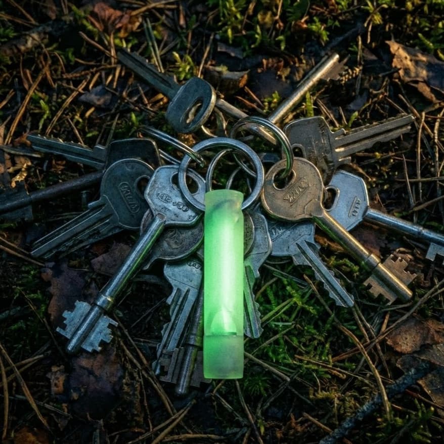 Chaveiro Apito de Emergência Fosforescente - Brilha no Escuro - Kit Sobrevivência EDC