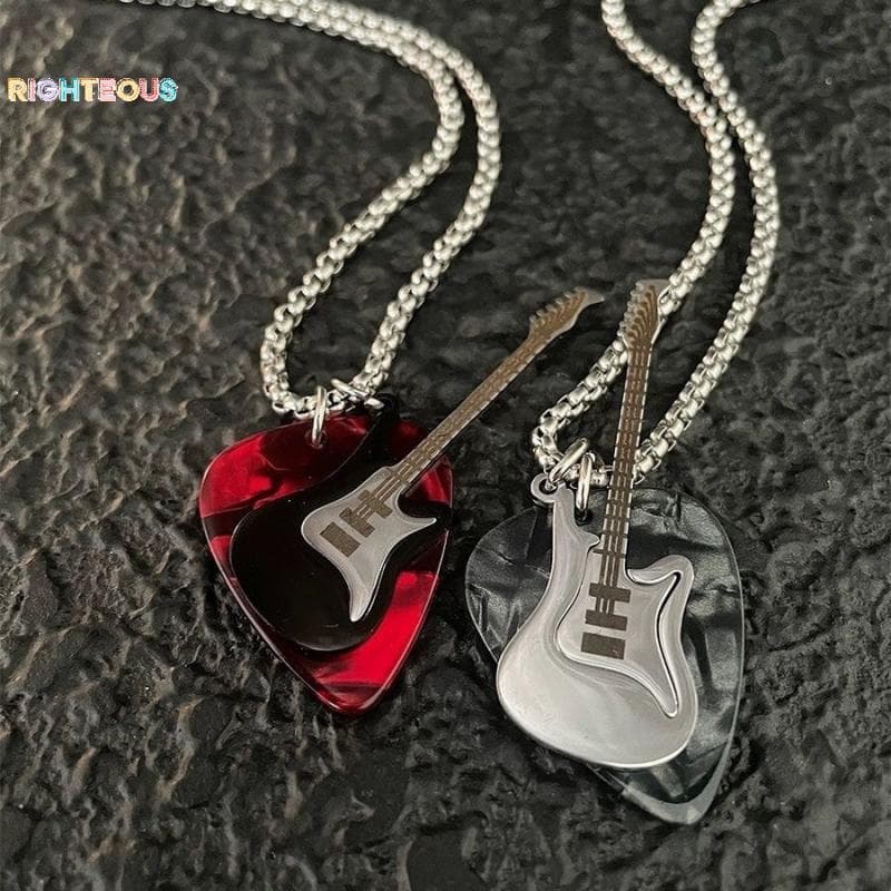Rightrous Hip-hop Guitarra Pingente Nelace Titânio Aço Punk Corrente Gargantilha Na Moda Vintage Elétrica Camisola Jóias