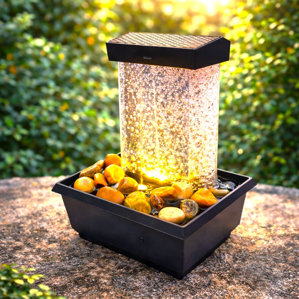Fonte De Agua Decorativa Cascata Decoração Elegante Iluminação Com Led Boas Energias Relaxante e Elegante