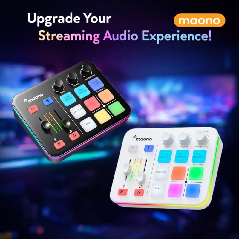 Versatile Gaming Audio Mixer and Interface with Voice Changer and Reverb for PC, Mobile, and Consoles - Portable Design with RGB Features
