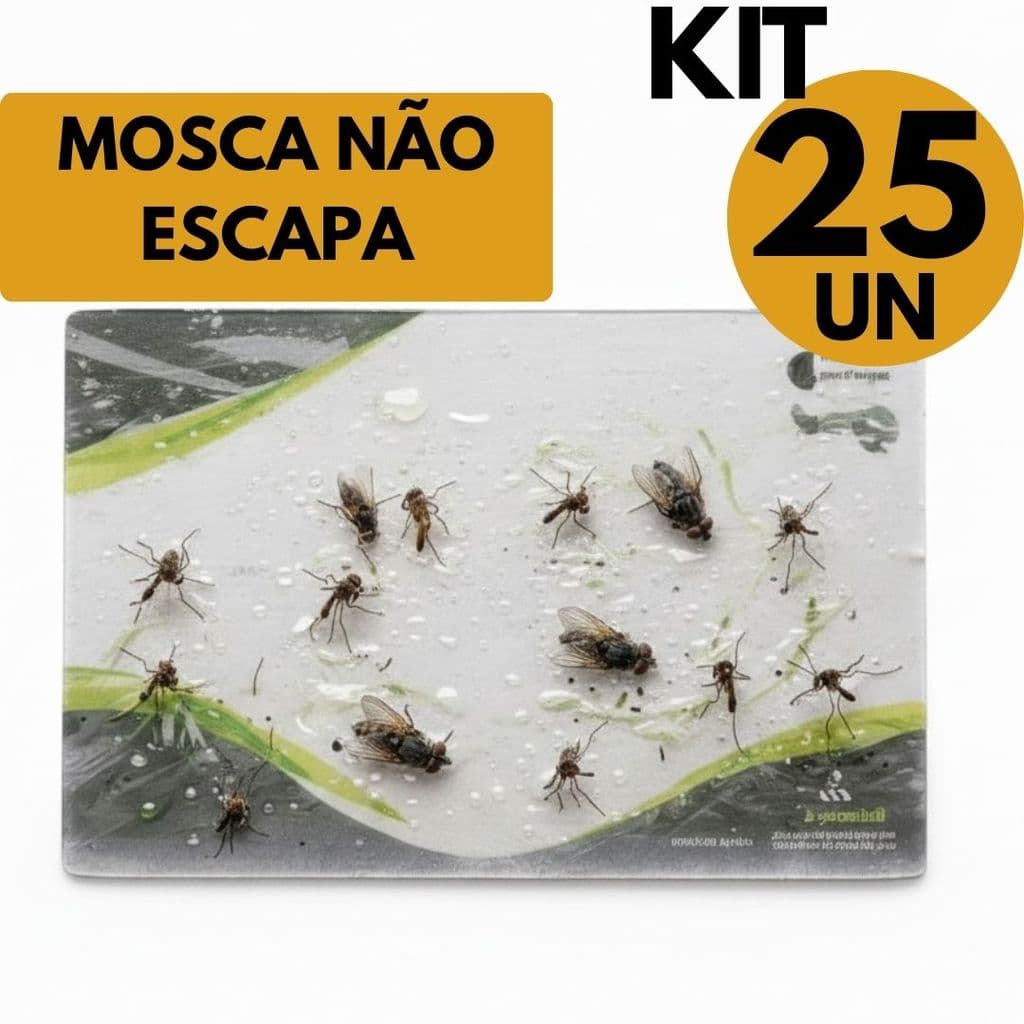 Kit 25 Pega Insetos Mosca e Pernilongo Adesivo Elimina Insetos Casa Cozinha Quarto Área Interna