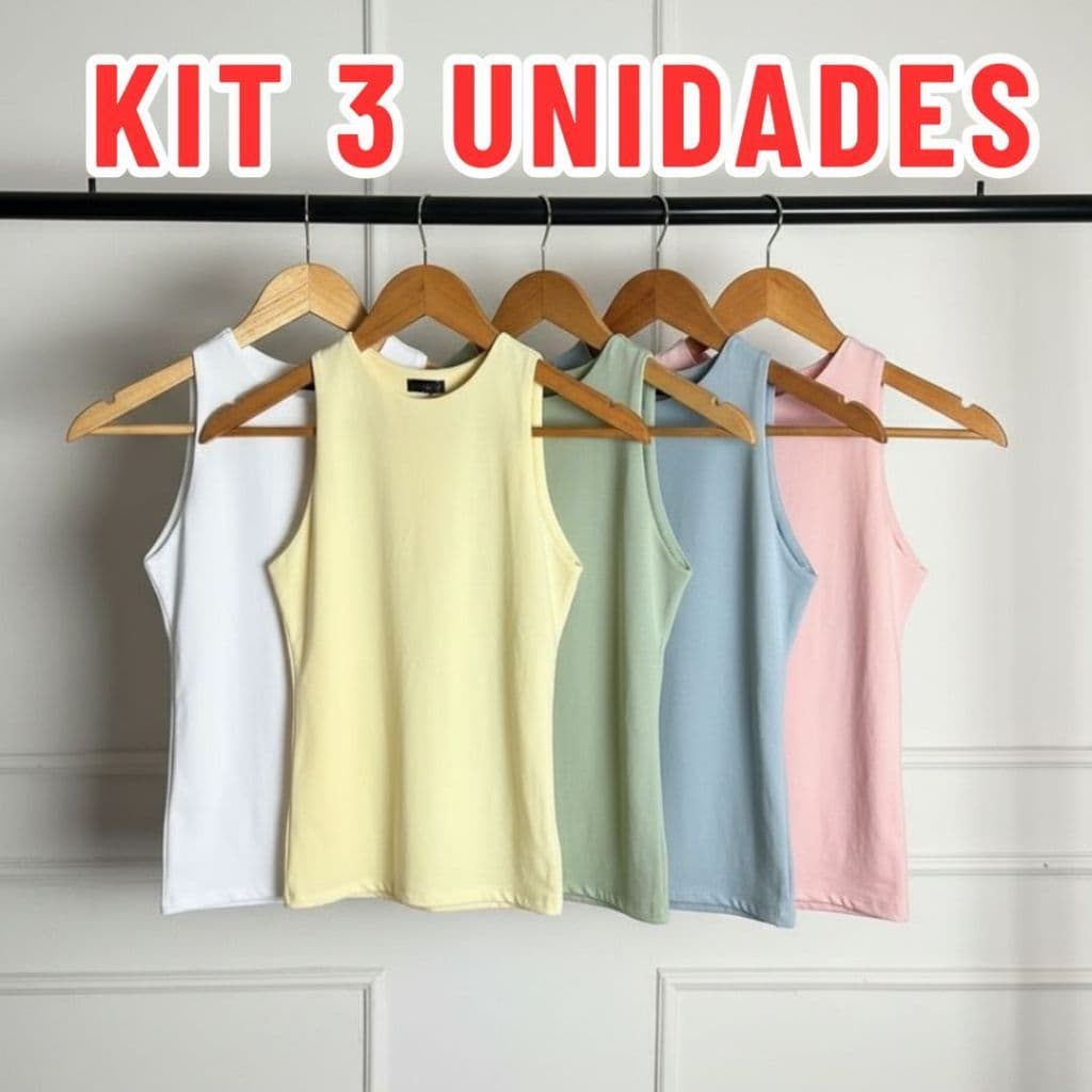 KIT 3 Blusas Regatas Casual Cores CANDY Basica Suplex Duplo Blusa Feminina Blogueira Tendencia
