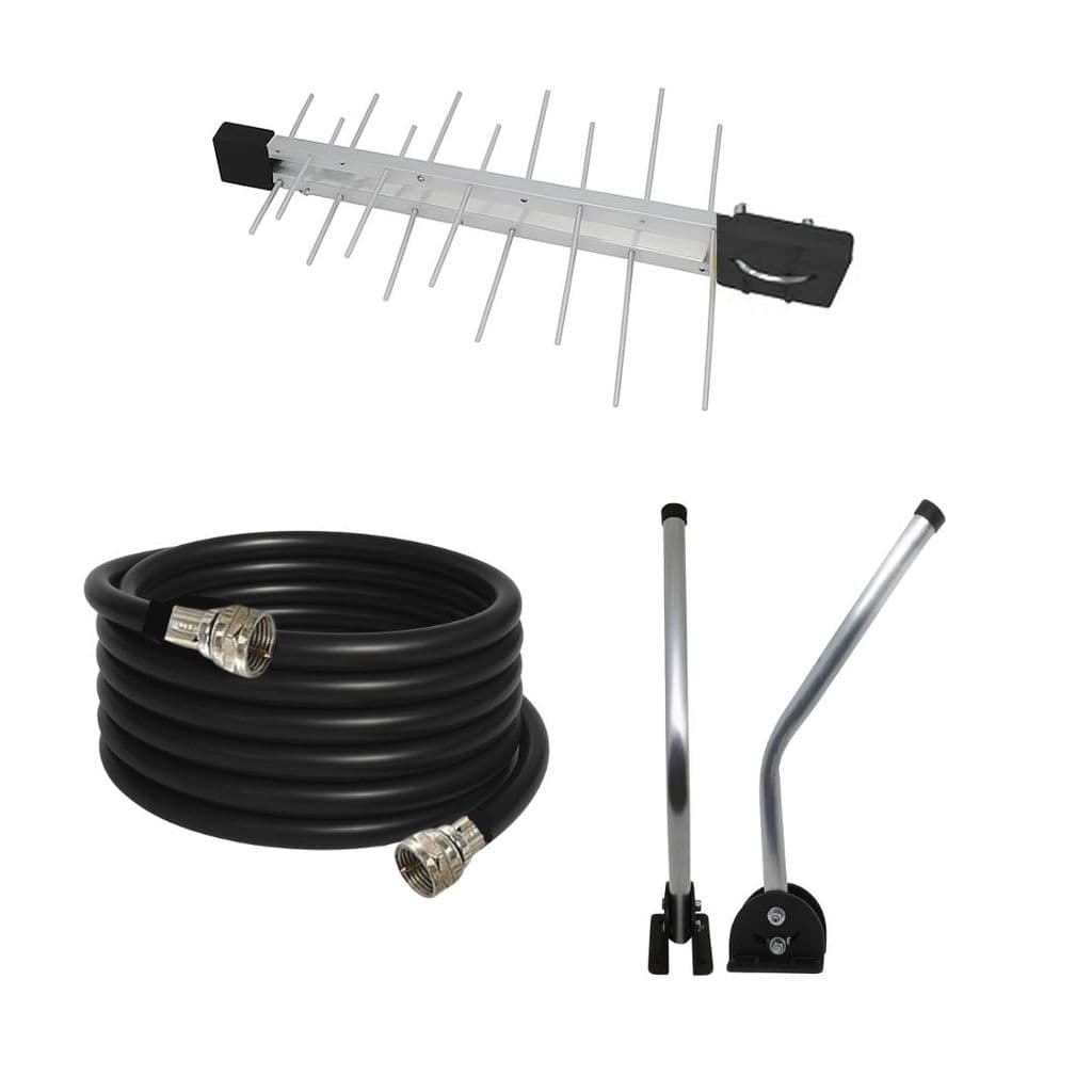 Kit Antena Digital 4k Log 20 Elementos Cabo coaxial 15m e Mastro 45cm