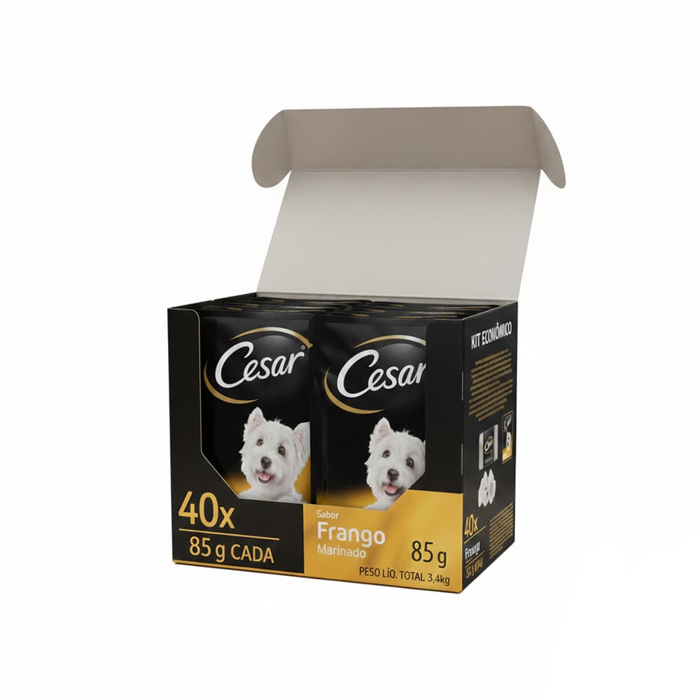 Kit Ração Úmida Cesar Sachê Cortes Selecionados Frango Marinado ao Molho para Cães Adultos 40 Unidades