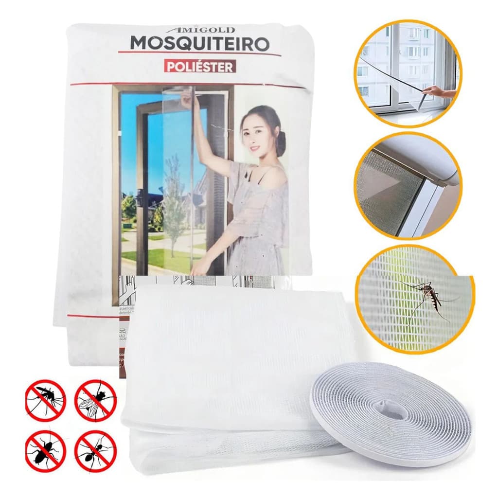 Tela Mosquiteira Janela Velcro Ajustável Anti Inseto 130x150cm