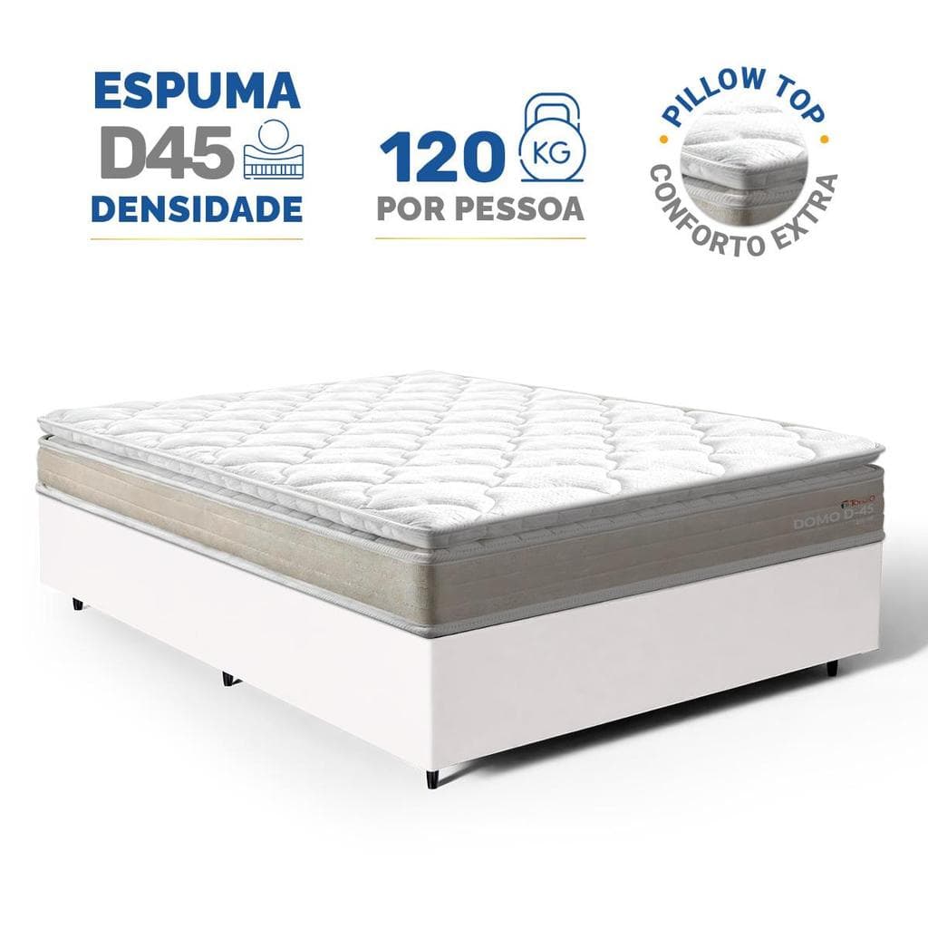 Cama Box com Colchão de Espuma D45 Pillow Top Ortopédico Domo Casal 138cm