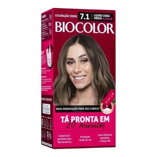 KIT TINTURA BIOCOLOR COLORAÇÃO CREME 7.1 LOURO CINZA MEDIO
