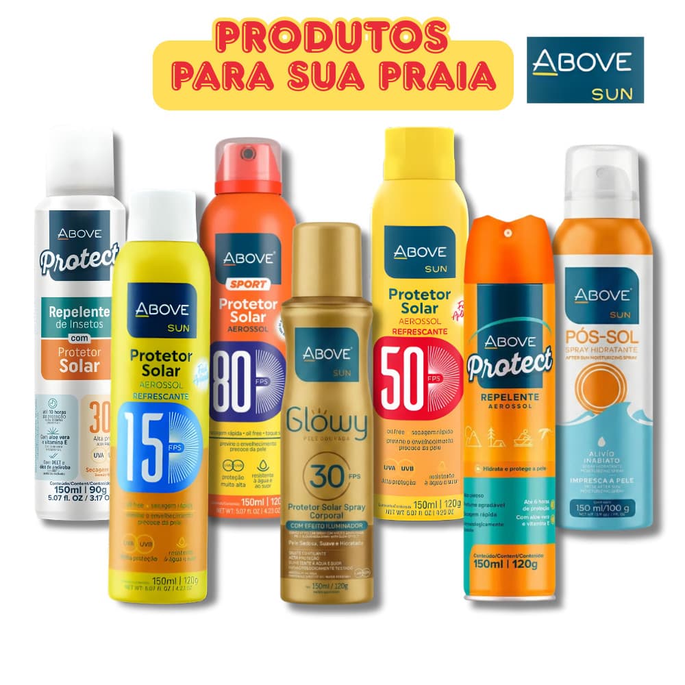 Produtos Praia - Protetor - Pós Sol - Bronzeador - Repelente - Above Sun - Entrega Express