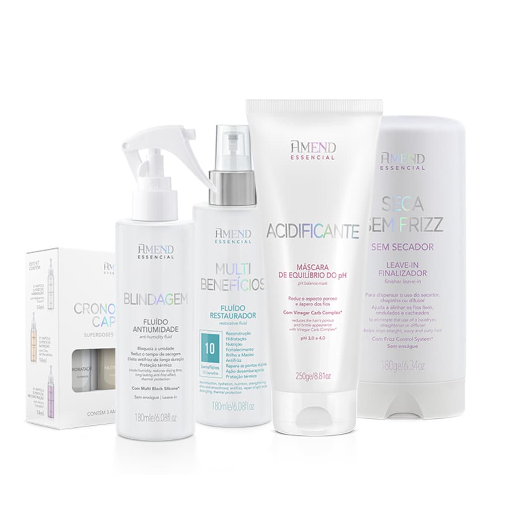 Amend  Kit Acidificante + Fluído Restaurador + Ampolas Cronograma Capilar Superdoses + Seca Sem Frizz + Fluído Blindagem