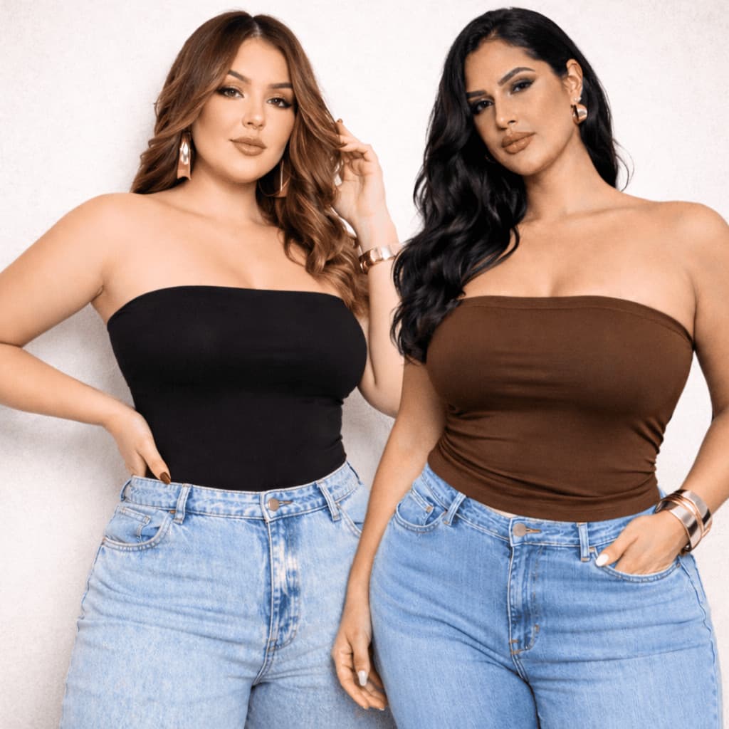 Combo 2 Tomara Que Caia Plus Size Top Tube Cropped Feminino Forrado