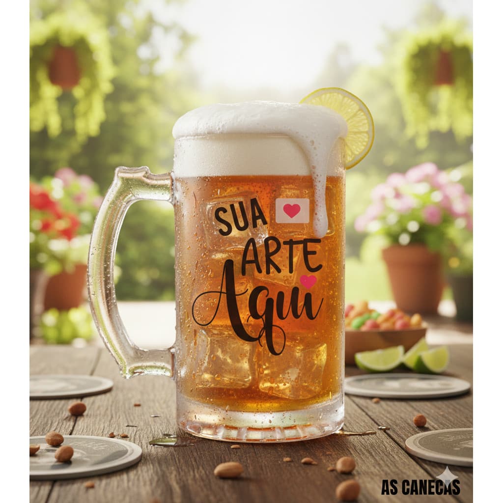 Caneca de Chopp Personalizada Vidro Liso 475ml Foto Nome Presente Criativo