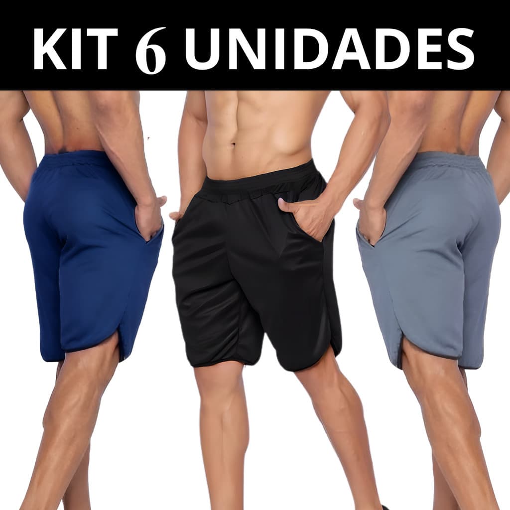 Kit 6 Bermudas Masculinas Fitness Treino Academia esporte Futebol e Atividades Físicas