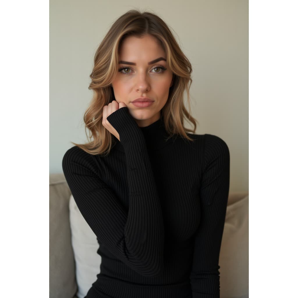 Blusa Cacharrel Feminino Canelado Manga Longa de frio Segunda pele Elegante Suéter Gola Alta Premium