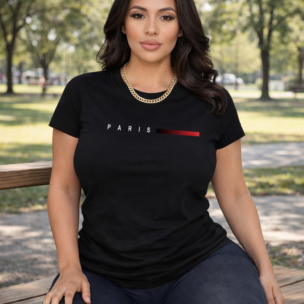 Camiseta Premium Feminina Estampada Paris Minimalista Degrade