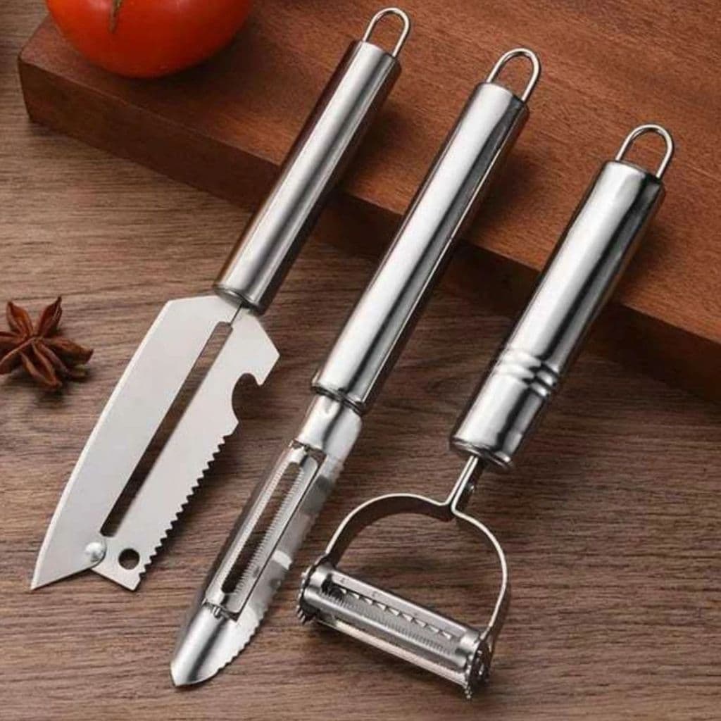 Kit 3 Descascadores Inox Legumes Frutas Escama Peixe Queijo