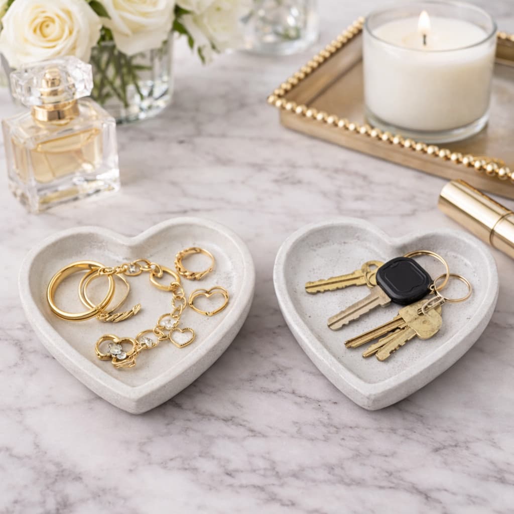 Porta Objeto Coração Decorativo | Porta Treco Moderno em Concreto | Organizador Elegante para Joias e Acessórios