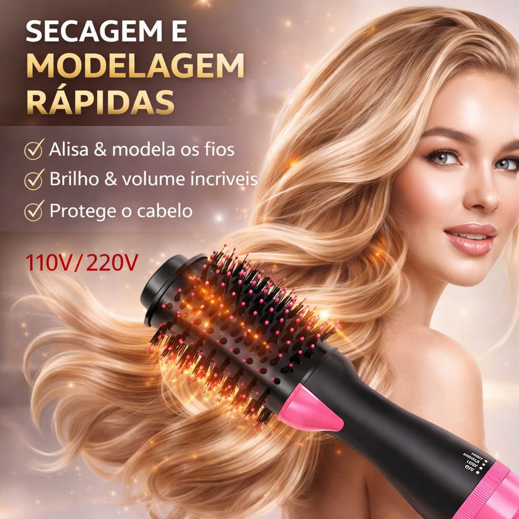 Escova Secadora Alisador Elétrica Quente Cabelo Com 3 Em1 Hair Styler 110V