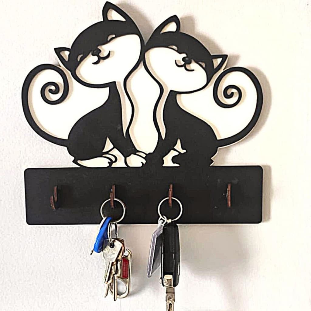 Porta Chaves de Parede Gatos MDF - Decorativo Chaveiro Organizador Lar