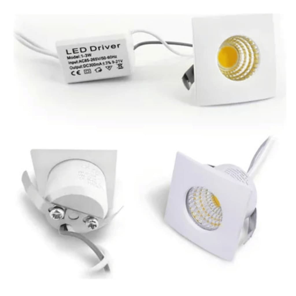 Kit 05 Mini Spot LED 3W Quadrado | Branco Quente 3000K | Embutir Bivolt