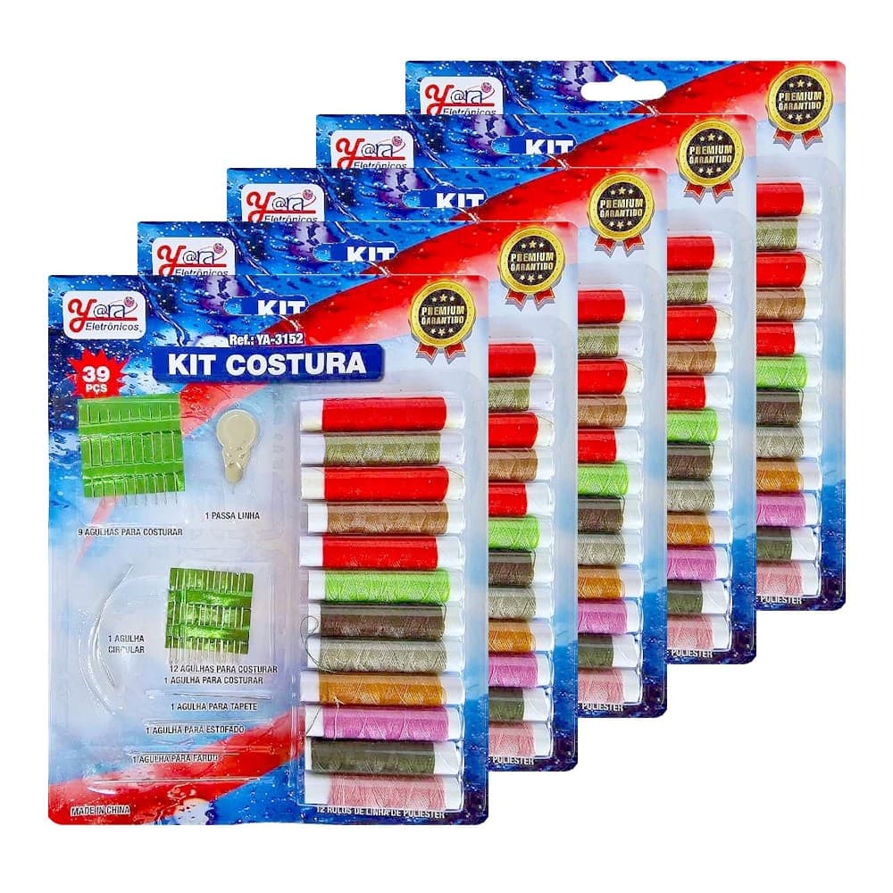 5 Kits Costura Linhas E Agulhas 39 Pçs Cada